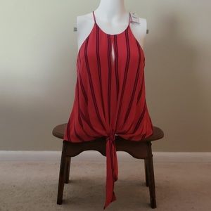 Express Striped Tie Hem High High Neck Tank